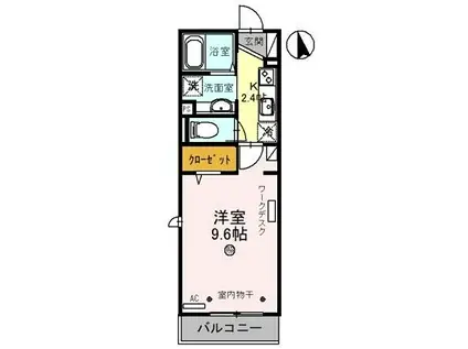 セジュールK(1K/2階)の間取り写真