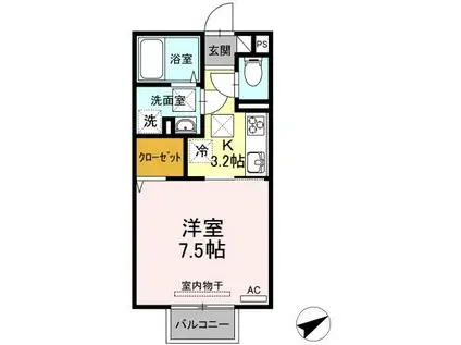 カレッジタウンD棟(1K/1階)の間取り写真