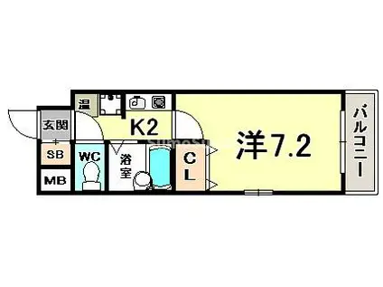 エスリード三宮(1K/2階)の間取り写真