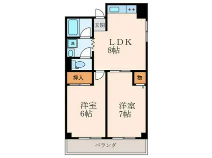 大物ハイツ(2LDK/4階)の間取り写真