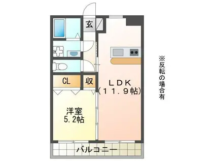 ユーミー奥田(1LDK/2階)の間取り写真