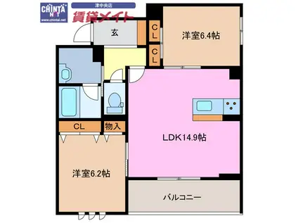 南丸之内 SHAMAISON HILLS(2LDK/3階)の間取り写真