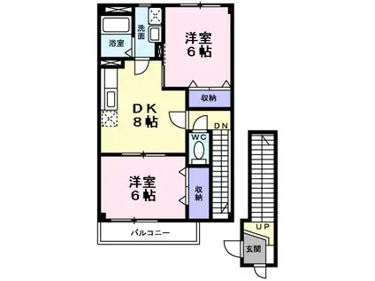 パームハイツ高田A棟(2DK/2階)の間取り写真