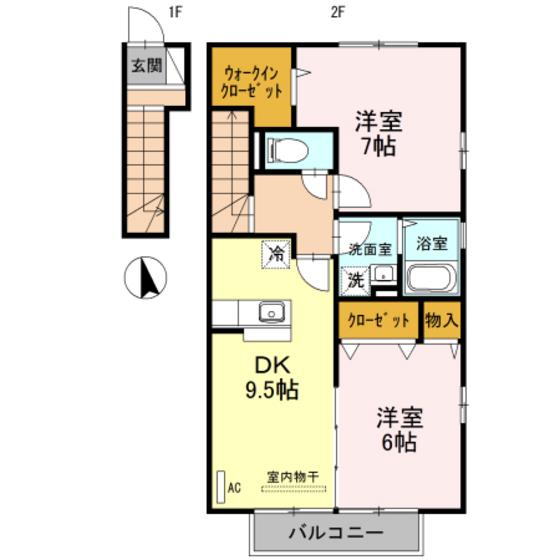 ＪＲ可部線 安芸長束駅 徒歩20分 2階建 築20年(2DK/2階)の間取り写真