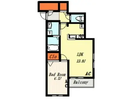 エクセル島津山(1LDK/2階)の間取り写真