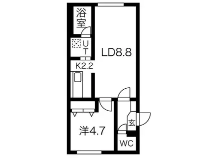 ECOA豊平公園(1LDK/2階)の間取り写真