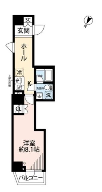 プレール・ドゥーク池上II(1K/5階)の間取り写真