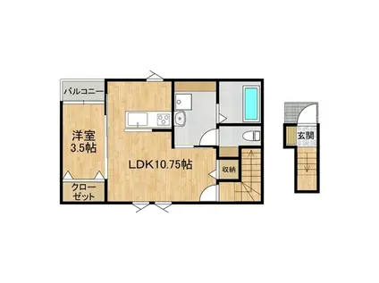 スールソレイユうずら野(1LDK/2階)の間取り写真