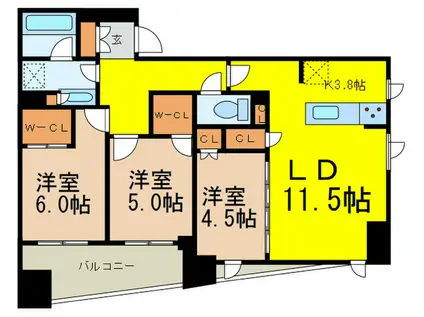 ザ・グランクラッセ日本橋イースト(3LDK/3階)の間取り写真