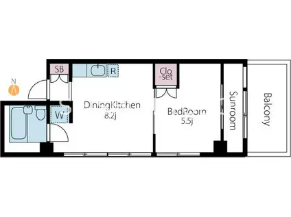 ダイナカビル(1DK/2階)の間取り写真