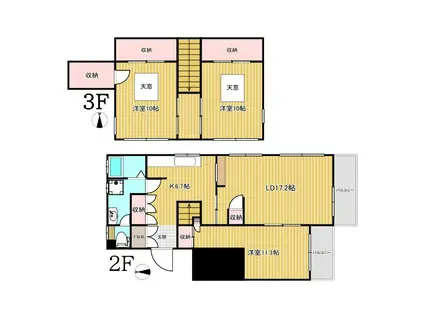 大倉ハウス(3SLDK/2階)の間取り写真