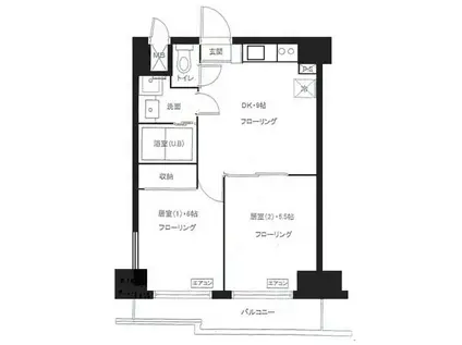 セイコーガーデン11大塚(2DK/12階)の間取り写真