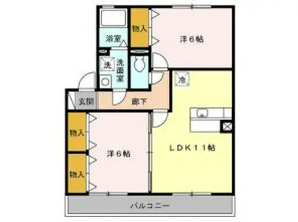 カーサオリーヴァ(2LDK/2階)の間取り写真