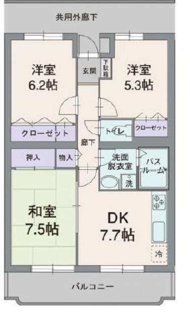 アビタシオン松長(3DK/3階)の間取り写真