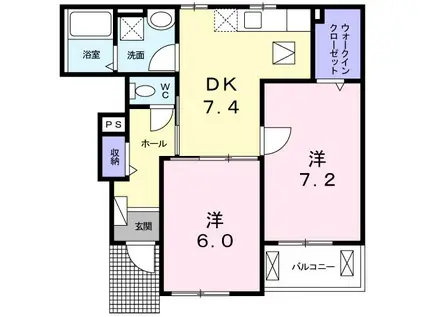 ポース アザリーII(2DK/1階)の間取り写真