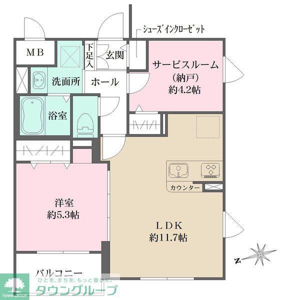 LA PERLA 桜新町(1SLDK/2階)の間取り写真