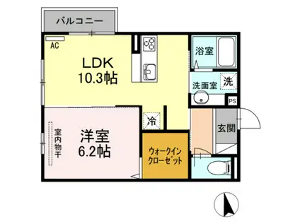 ボンヌール五日市中央(1LDK/2階)の間取り写真