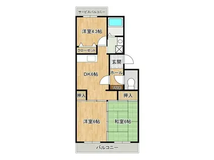 パストラル宮岡(3DK/2階)の間取り写真