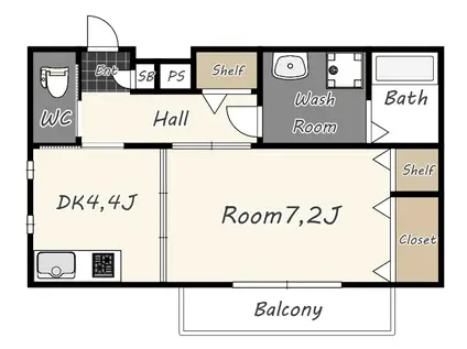 グレース江坂(1DK/2階)の間取り写真