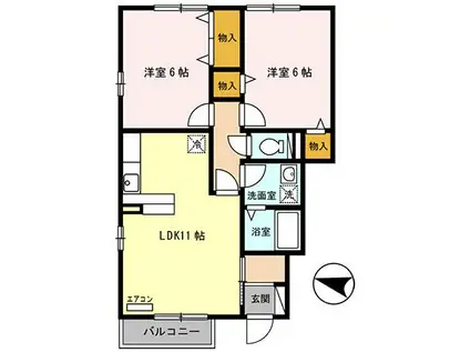 サウスクリスタルII(2LDK/1階)の間取り写真