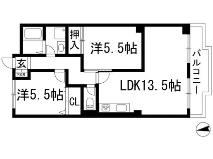 メルヴェーユ畦野(2LDK/1階)の間取り写真