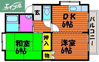 サンフラワーB(2DK/2階)の間取り写真