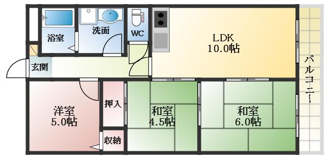 パラストオカザワ(3LDK/2階)の間取り写真