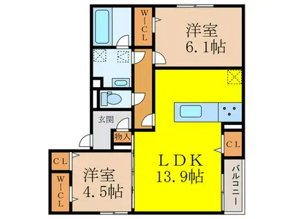 D-RESIDENCE南茨木(2LDK/1階)の間取り写真