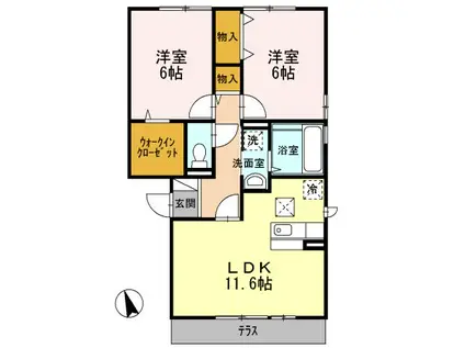 K・FINES B棟(2LDK/1階)の間取り写真