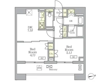 THE LIONS FORSIA文京湯島(2DK/13階)の間取り写真