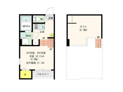プルミエ南福岡(1K/1階)の間取り写真
