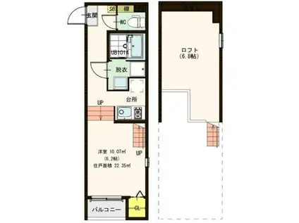 ハーモニーテラス中倉(1K/1階)の間取り写真