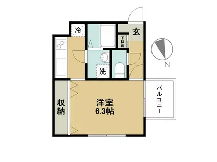 西門コート F(1K/3階)の間取り写真