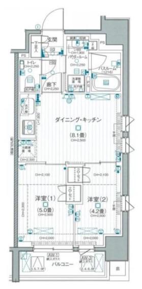 デュオステージ横浜中央(2DK/3階)の間取り写真