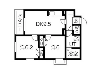 メリディアンなないろの里 四番館(2LDK/4階)の間取り写真
