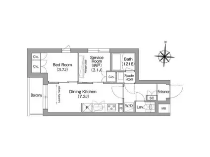 コンフォリア・リヴ南品川(1SDK/2階)の間取り写真