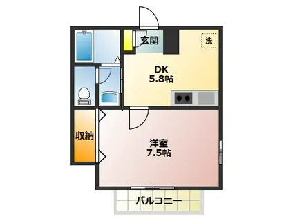 パークメゾン(1DK/2階)の間取り写真