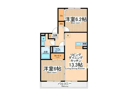 アクシス南林間弐番館(2LDK/1階)の間取り写真