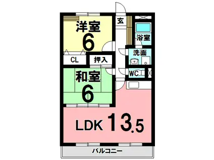 ヴァンヴェール(2LDK/2階)の間取り写真