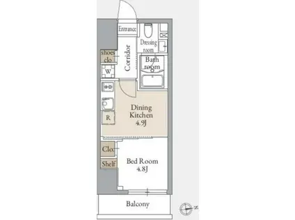 ジオエント上野松が谷(1DK/4階)の間取り写真