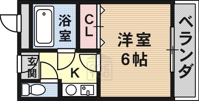 シャンブル南春日丘(1K/2階)の間取り写真