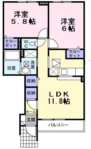 ニューフィールドグローリーI(2LDK/1階)の間取り写真