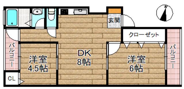 阿武野第2マンション(2DK/2階)の間取り写真