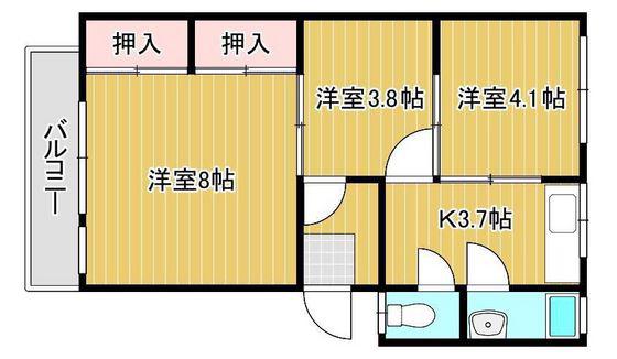 鵜崎マンション(3K/5階)の間取り写真