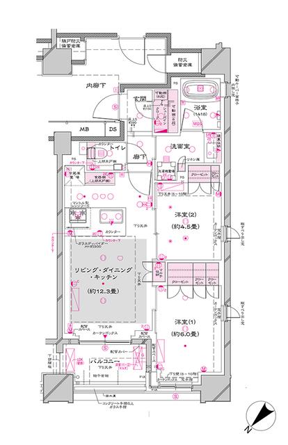 オーパスレジデンス銀座イースト(2LDK/4階)の間取り写真