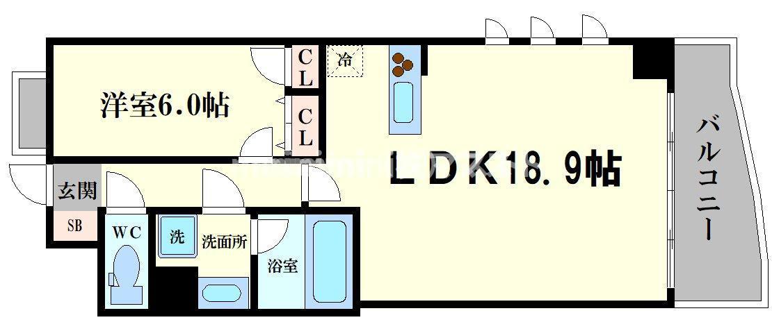 セレッソコート上本町イースト(1LDK/4階)の間取り写真