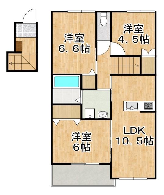 ユアメゾン益野B(3LDK/2階)の間取り写真