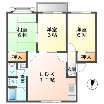 ゆめタウン・ヴィヴィC(3LDK/2階)の間取り写真