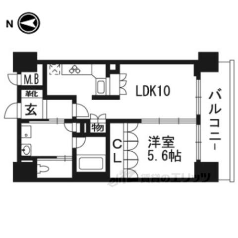 リーガル京都河原町五条Ⅱ(1LDK/5階)の間取り写真