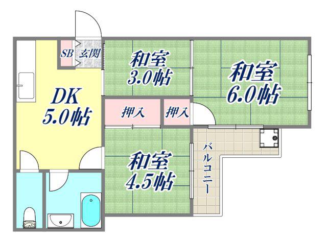 武庫メインハイツ(3DK/3階)の間取り写真